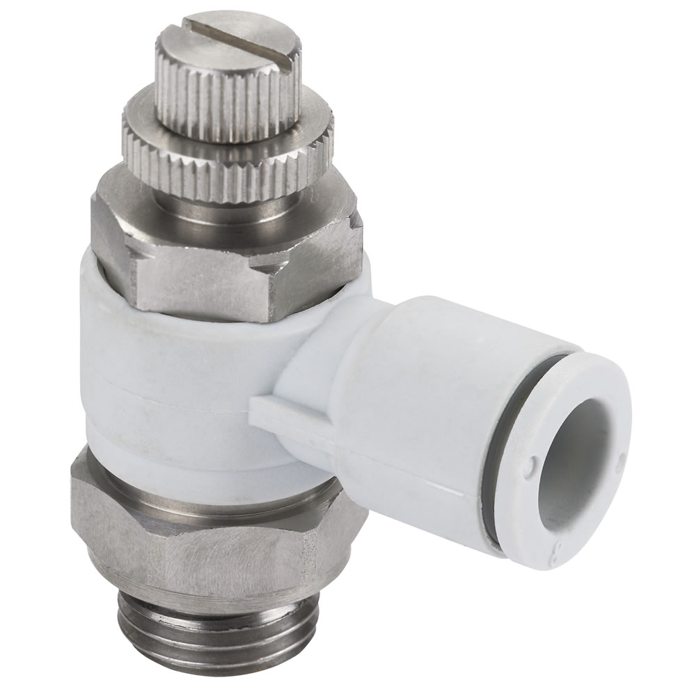 E0K510428 Regulador de caudal Pneufit E Banjo (salida), OD 4mm, G14
